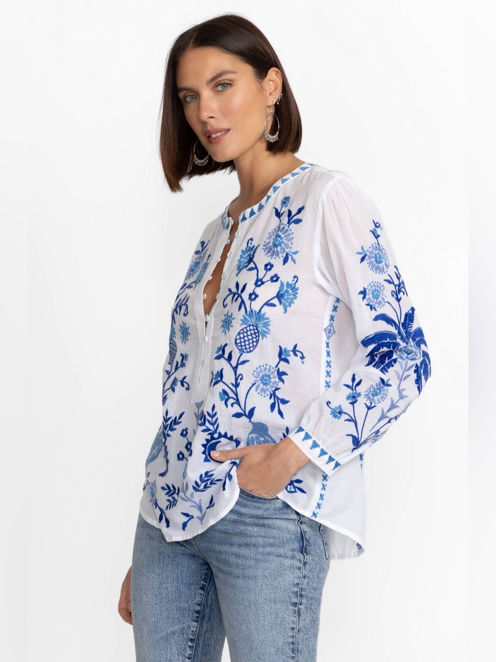 JOHNNY WAS TARRA FIELD HENLEY BLOUSE SMALL